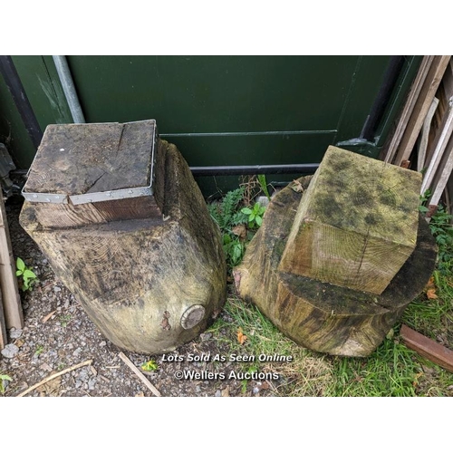 79 - 2 chopping blocks or rustic table bases. They were anvil blocks. Size each approx 50cm x 50cm x 50cm