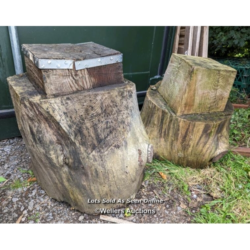 79 - 2 chopping blocks or rustic table bases. They were anvil blocks. Size each approx 50cm x 50cm x 50cm