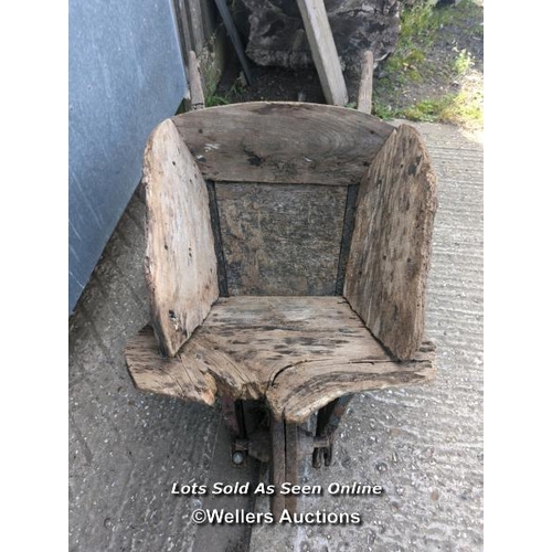 8 - Elm wheelbarrow for restoration, planter or decoration. Later wheel unattached