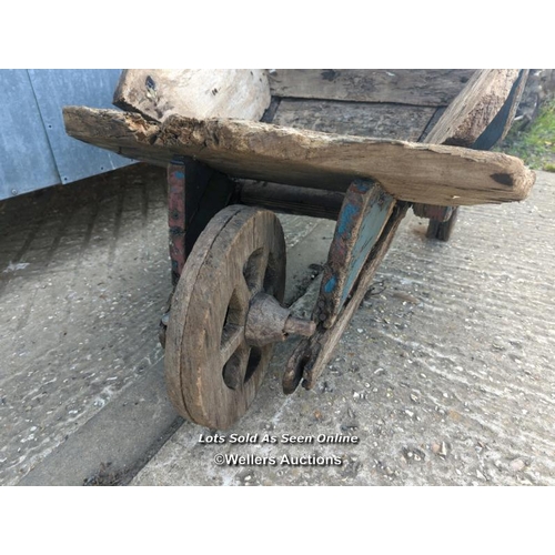 8 - Elm wheelbarrow for restoration, planter or decoration. Later wheel unattached