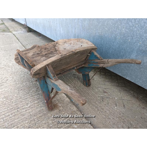 8 - Elm wheelbarrow for restoration, planter or decoration. Later wheel unattached