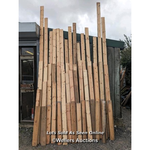 81 - Reclaimed pine. 10m2 parcel of wood. Cut from Victorian joists. Many have 'wattle and daub' lines on... 