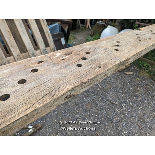 89 - Oak slab from staircase to exterior of Tower of London removed during renovations in 2012. Holes hel... 