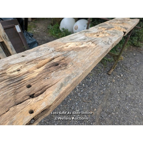 89 - Oak slab from staircase to exterior of Tower of London removed during renovations in 2012. Holes hel... 