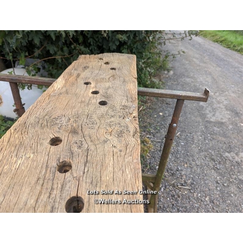 89 - Oak slab from staircase to exterior of Tower of London removed during renovations in 2012. Holes hel... 