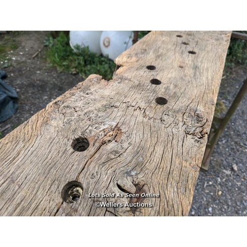 89 - Oak slab from staircase to exterior of Tower of London removed during renovations in 2012. Holes hel... 