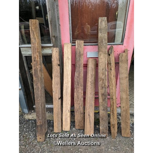 92 - 8 solid oak reclaimed beams for decorative use or over a woodburner/stove. Longest 149cm. Shortest 1... 