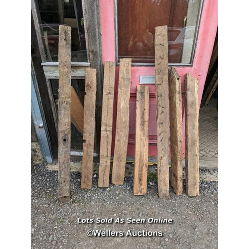 92 - 8 solid oak reclaimed beams for decorative use or over a woodburner/stove. Longest 149cm. Shortest 1... 