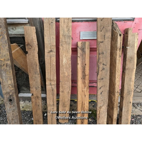 92 - 8 solid oak reclaimed beams for decorative use or over a woodburner/stove. Longest 149cm. Shortest 1... 