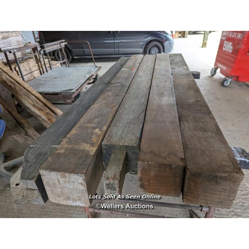 95 - 5 large hardwood beams. Mahogany/sapeli from 12cm by 14cm to 15.5cm by 15.5cm and 206cm to 216cm lon... 