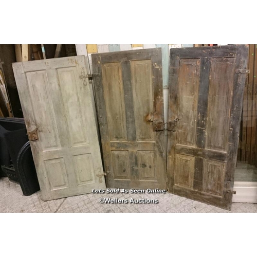 98 - Set of three Eastern European handpainted doors with handles and latches. Would make a nice screen o... 