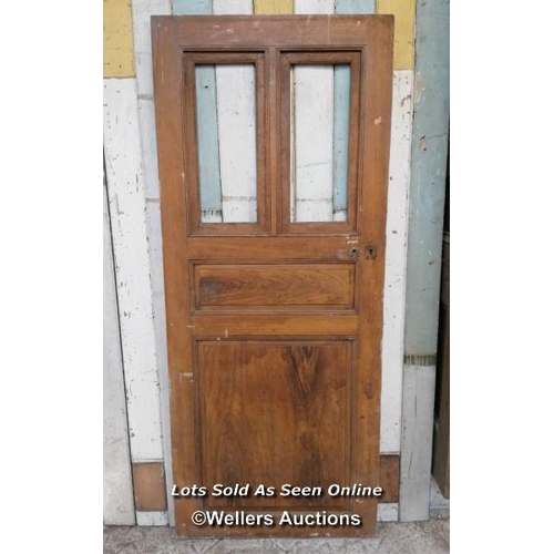 99 - Victorian pine door from France with opening window section. Size 81.5cm x 195cm x 3cm thick.