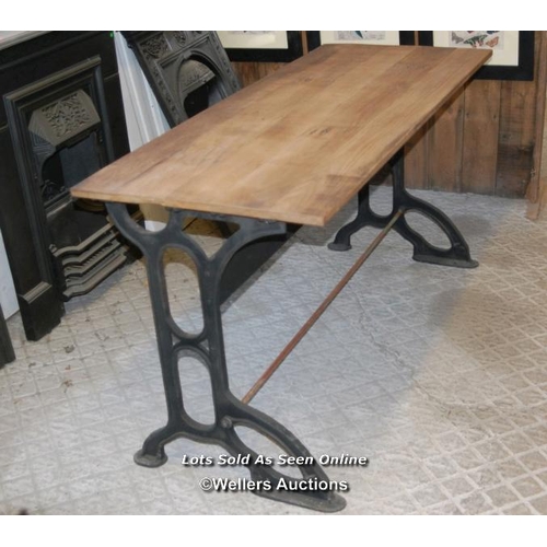 172 - Industrial sewing table restored with reclaimed oak top. 154cm x 81cm T x 63cm D