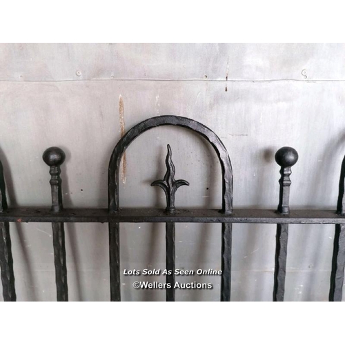 177 - Pair of heavy wrought iron driveway gates with lugs for electric motors. 267cm x 125cm H