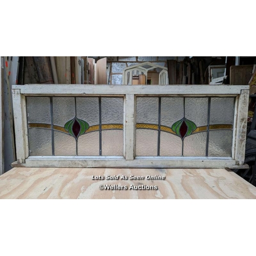 179 - Stained glass roof lantern. Made up of 4 panels with pine frames. 132cm x 48cm. For restoration