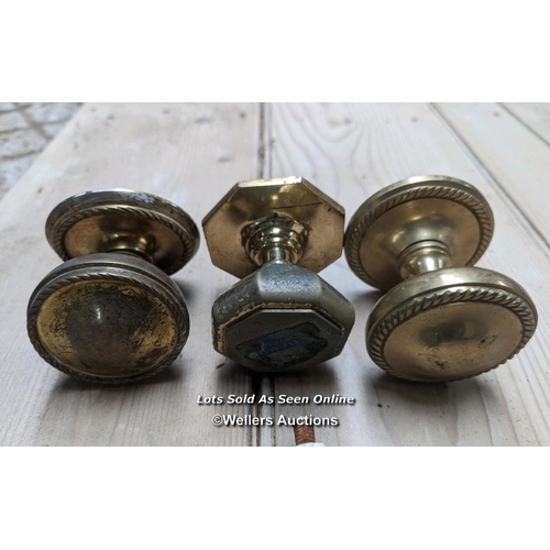 185 - 5 front door pulls in solid brass and china