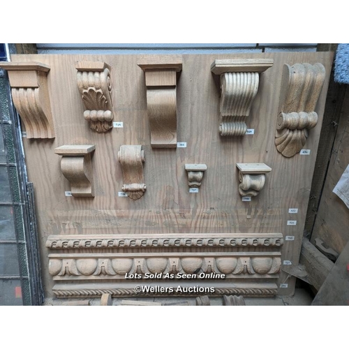 190 - Board of hand carved corbels, wood carvings and extra pieces