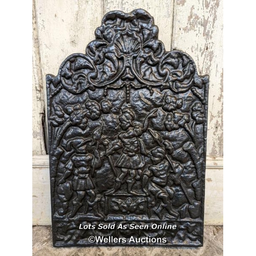 202 - Reclaimed cast iron fire back, european design, 40cm x 60cm x 2.5cm.