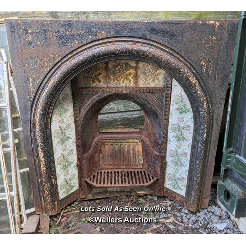 206 - Unrestored fire arch with set of original tiles. 96cm x 96cm