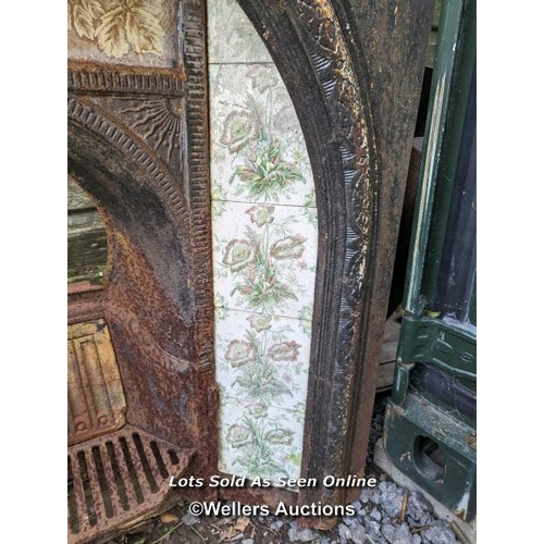 206 - Unrestored fire arch with set of original tiles. 96cm x 96cm