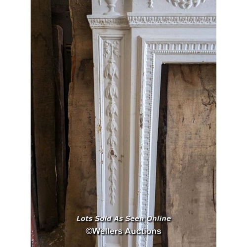 211 - Large Victorian cast iron painted fire surround. 142cm mantel, opening 76cm W x 91cm T