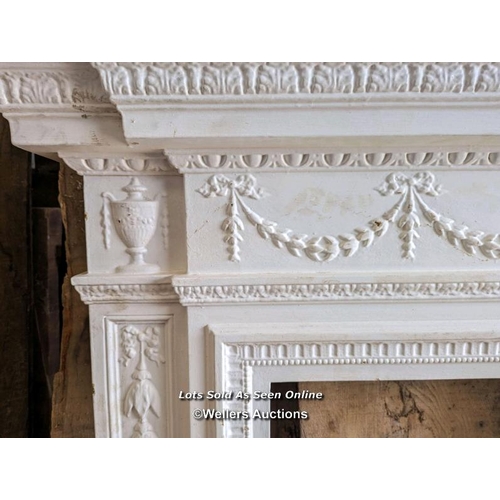 211 - Large Victorian cast iron painted fire surround. 142cm mantel, opening 76cm W x 91cm T