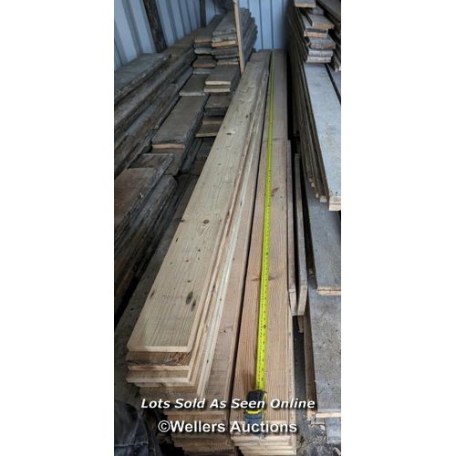 222 - 20m2 re sawn pine floorboards. 13cm W x 2.2cm thick. Boards are 1.9m to 3.9m long