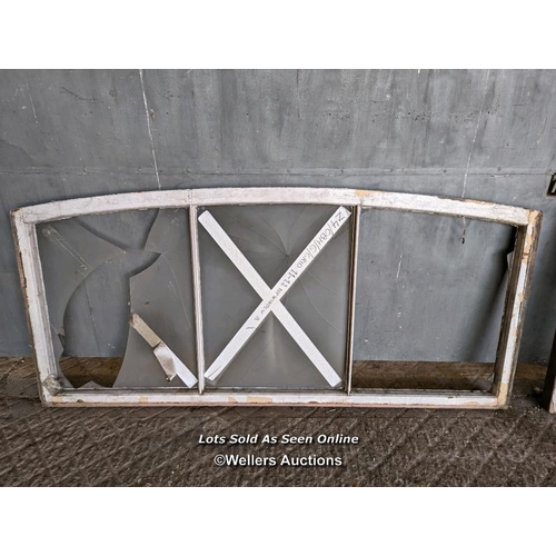 227 - 2 Victorian arched windows from Kings Cross train station, London. 185cm W x approx 86cm H. Needing ... 