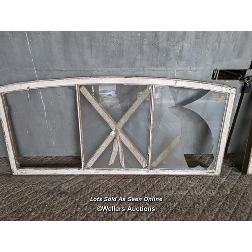 227 - 2 Victorian arched windows from Kings Cross train station, London. 185cm W x approx 86cm H. Needing ... 