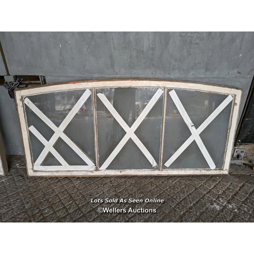 227 - 2 Victorian arched windows from Kings Cross train station, London. 185cm W x approx 86cm H. Needing ... 