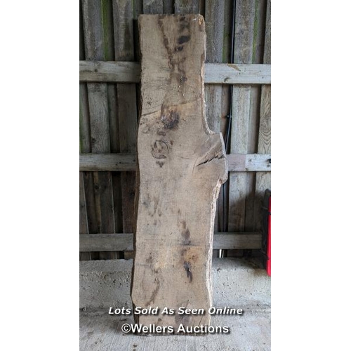 237 - Large oak slab cut down in 1987. 240cm x 48cm x 68cm W x 5.5cm to 6.5cm thick.