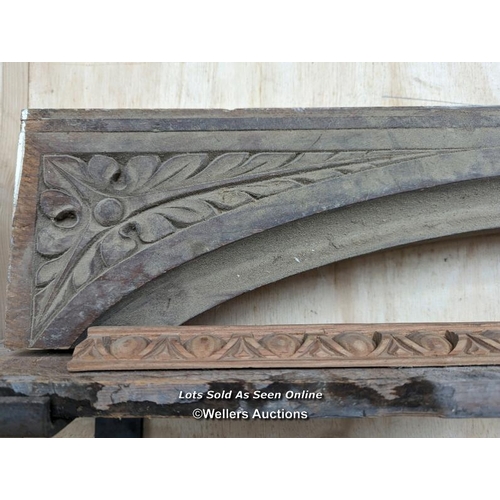 238 - 9 pieces of handcarved timber inc. oak arched frame head, Georgian carved pine.