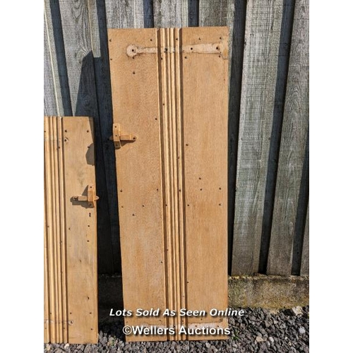 243 - 2 arts and crafts oak solid oak plank doors. 60cm x 171cm and 75cm x 130cm