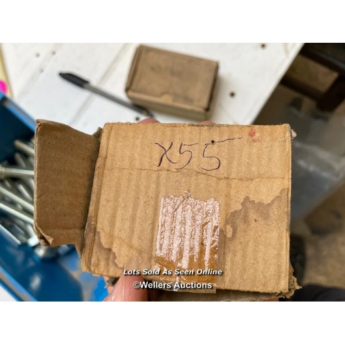 250 - Parcel of 65mm floor brads (500g x 8), 50x 240mm M10 coach bolts. 100 x 110mm M10 coach bolts. Washe... 