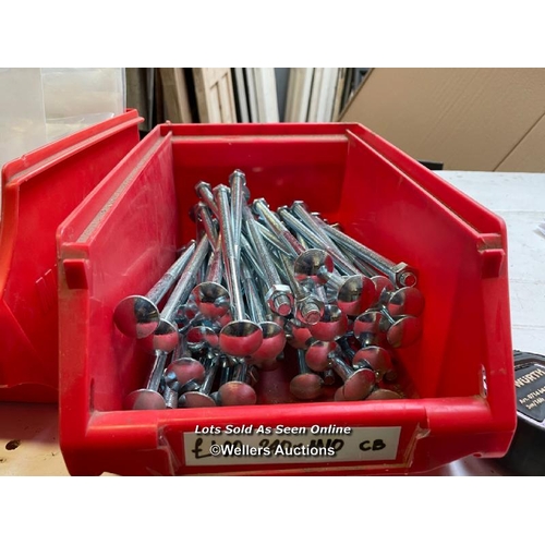 250 - Parcel of 65mm floor brads (500g x 8), 50x 240mm M10 coach bolts. 100 x 110mm M10 coach bolts. Washe... 