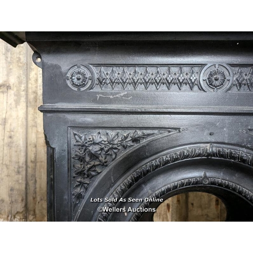 253 - Late Victorian cast iron combination bedroom fireplace. Painted black. Needing minor restoration to ... 