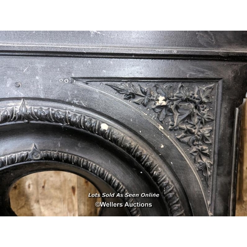 253 - Late Victorian cast iron combination bedroom fireplace. Painted black. Needing minor restoration to ... 