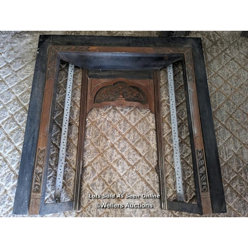 261 - 4 cast iron fireplaces for restoration inc small surround with 74cm wide mantel, insert for tiles 94... 