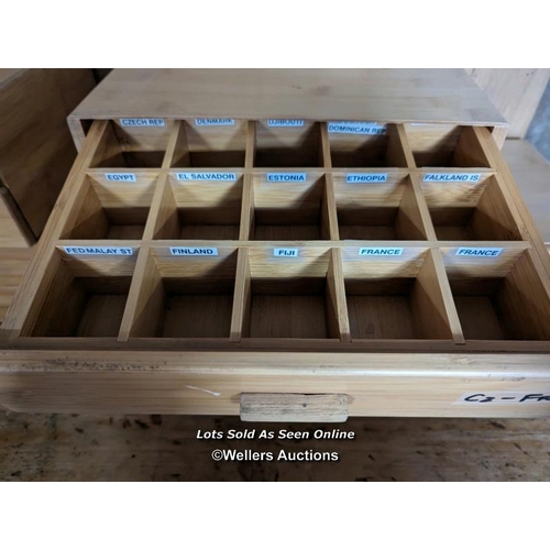 263 - 5 wooden storage units with 2 drawers per unit. Used orignally for stamp collecting. Each 2 drawer u... 