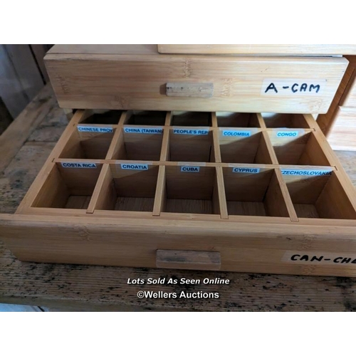 263 - 5 wooden storage units with 2 drawers per unit. Used orignally for stamp collecting. Each 2 drawer u... 