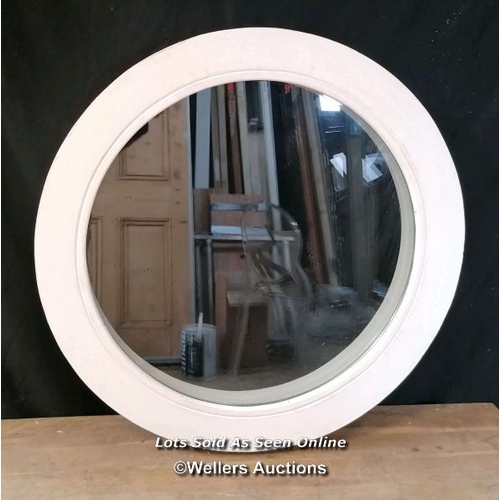 269 - New circular window with fixed clear glass. Joinery made. 75cm diameter x 9cm thick. Primed and unde... 