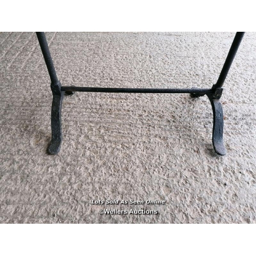 272 - A table with a pair of Victorian cast iron trestles and a new oak top. 203cm L x 82cm W x 76cm T. To... 