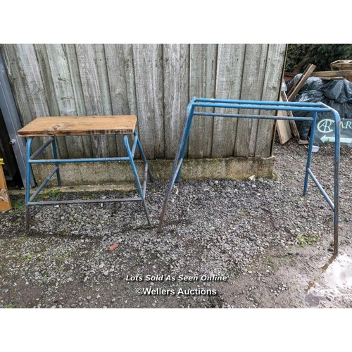 277 - 2 pieces of Gym equipment from Haslemere Heights school. 1950s vintage. One with an oak seat. Would ... 