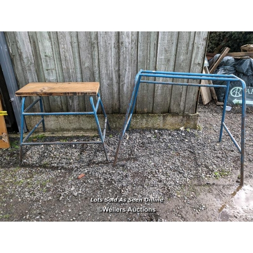 277 - 2 pieces of Gym equipment from Haslemere Heights school. 1950s vintage. One with an oak seat. Would ... 