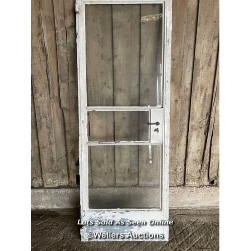 301 - Crittall steel door and frame. Working handle. Original glass, central panel broken. C1930. inc key ... 