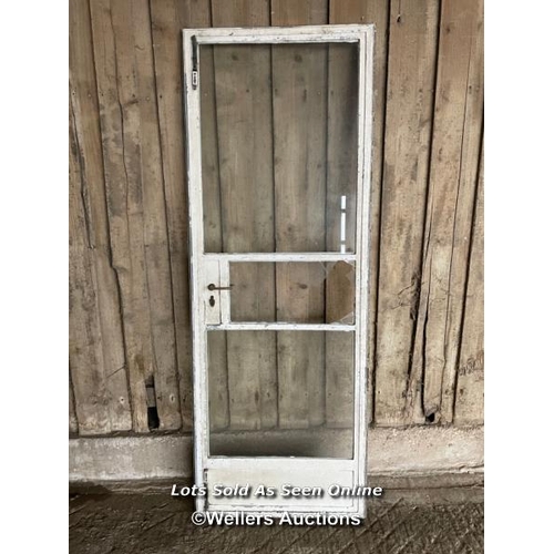 301 - Crittall steel door and frame. Working handle. Original glass, central panel broken. C1930. inc key ... 