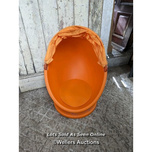 307 - Ikea childs egg chair. Orange with folding cover. 75cm H