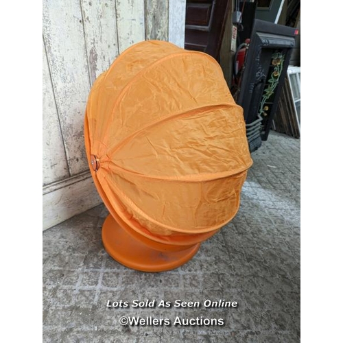 307 - Ikea childs egg chair. Orange with folding cover. 75cm H