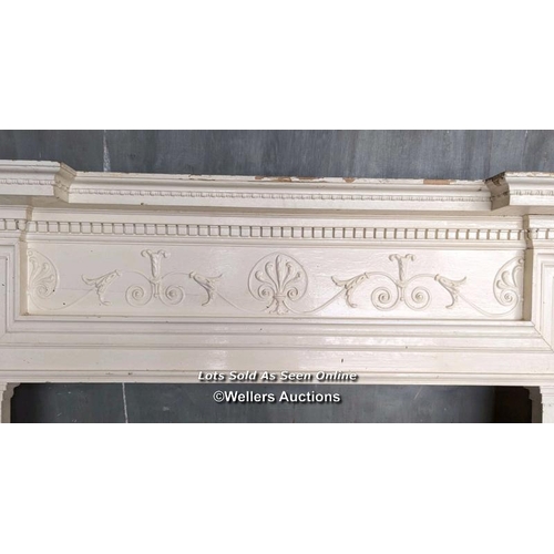 310 - Large Victorian painted pine fire surround with gesso decoration. Width of mantel 168cm. Height 132c... 