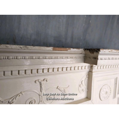 310 - Large Victorian painted pine fire surround with gesso decoration. Width of mantel 168cm. Height 132c... 